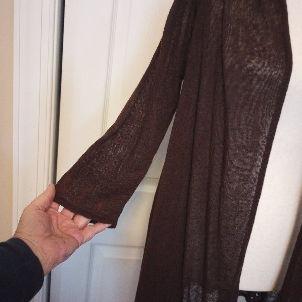 Jones New York Brown Semi-Sheer Linen Blend Open Front Duster Cardigan sz S - Picture 5 of 10